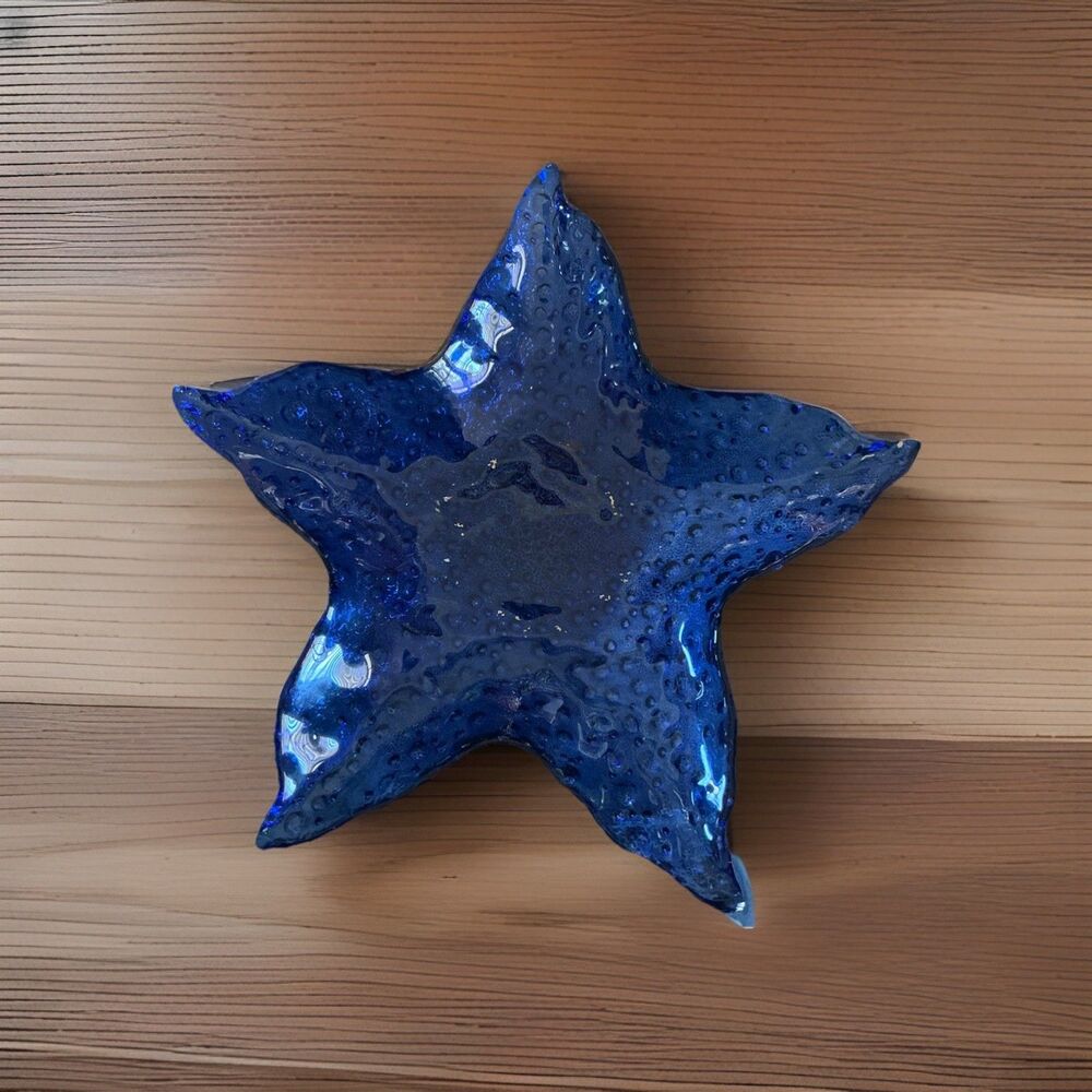 Cobalt Blue Art Glass Starfish Bowl — Large 14" Decorative Dish